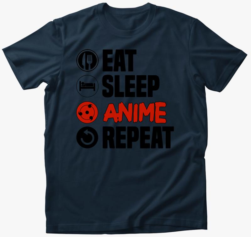 Eat sleep anime repeat póló — Tengerészkék