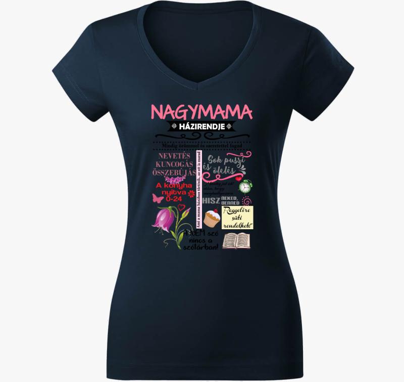 Nagymama házirendje póló — Tengerészkék