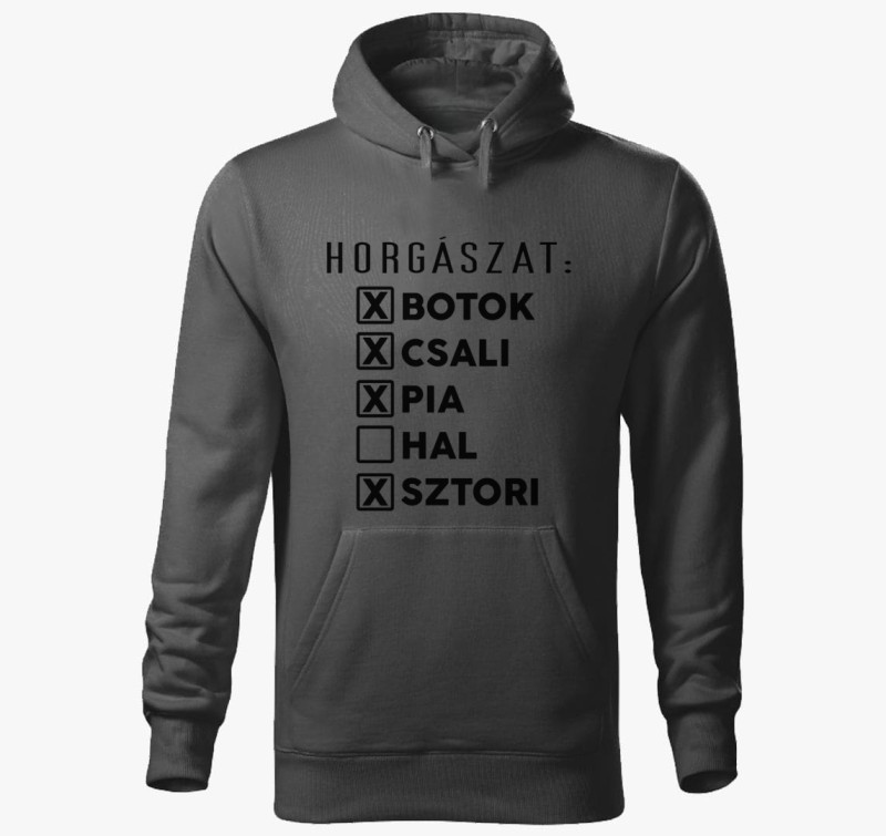 Horgász lista kapucnis pulóver — Acélszürke