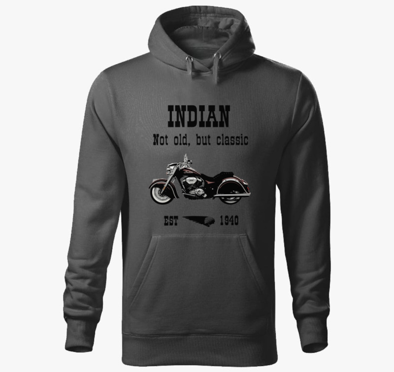 Klasszikus Indián Motor kapucnis pulóver — Acélszürke