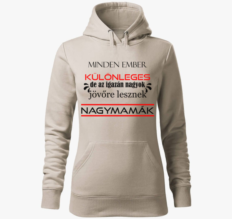 Különleges nagymama kapucnis pulóver — Drapp szürke