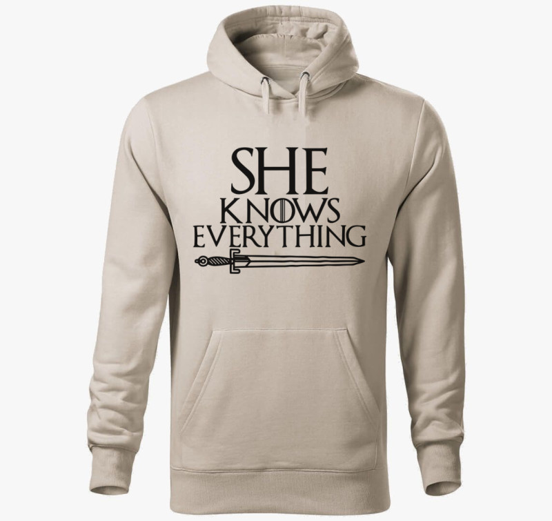 She Knows everything kapucnis pulóver — Drapp szürke