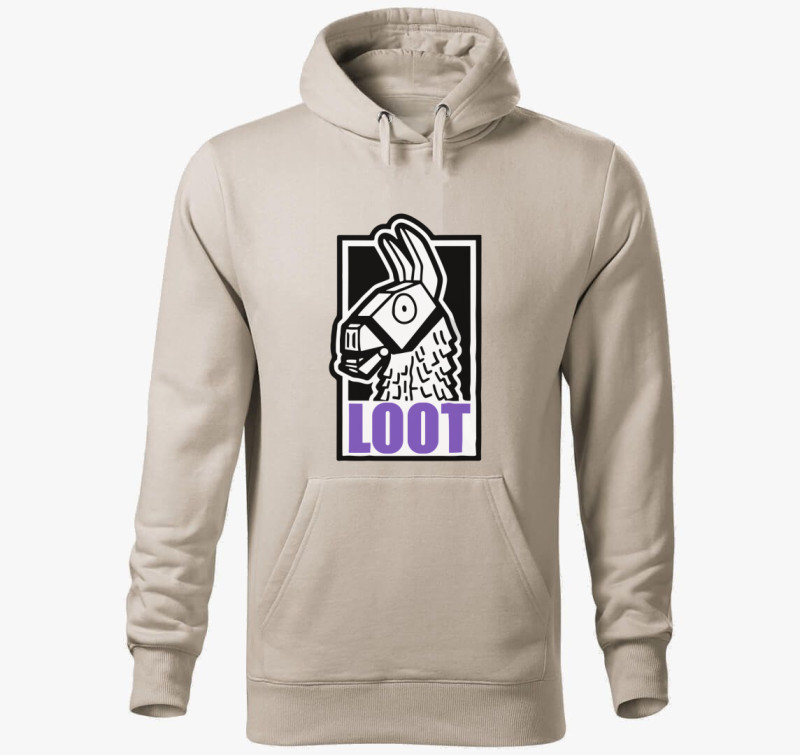 Fornite Loot purple kapucnis pulóver — Drapp szürke