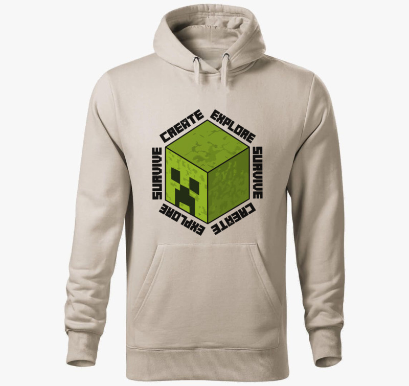 Minecraft create explore survive kapucnis pulóver — Drapp szürke
