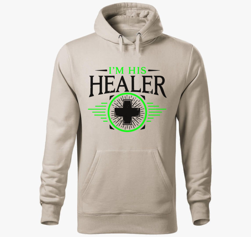 I'm his healer kapucnis pulóver — Drapp szürke