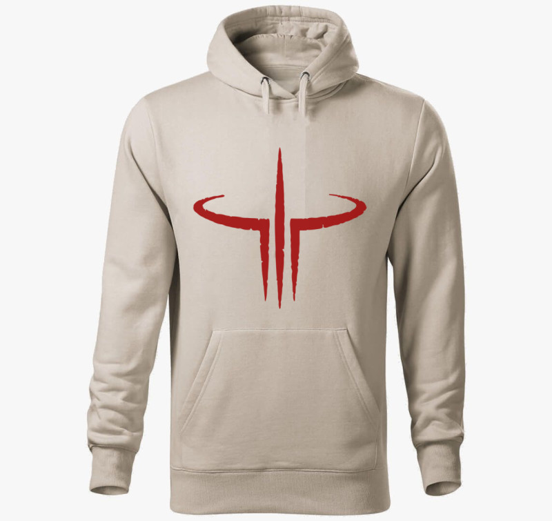 Quake 3 logo kapucnis pulóver — Drapp szürke