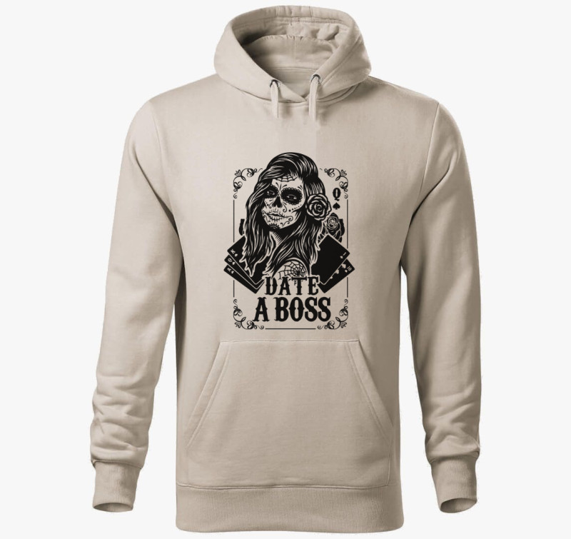 Date a boss kapucnis pulóver — Drapp szürke