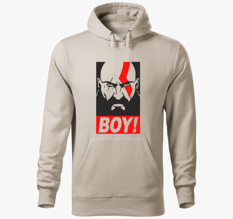 God of war BOY feliratú kapucnis pulóver — Drapp szürke