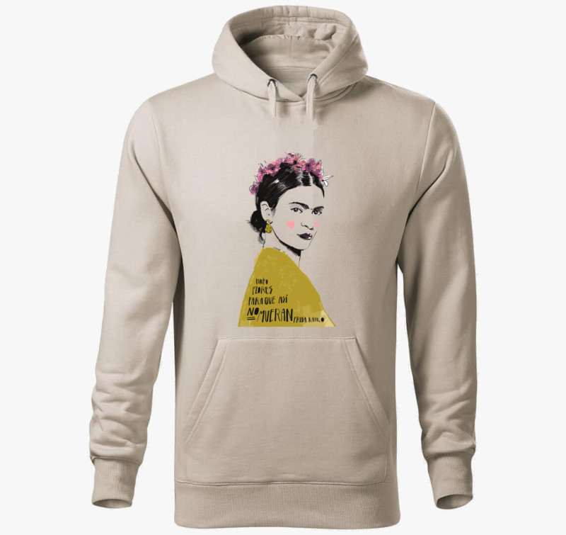 Frida Kahlo kapucnis pulóver — Drapp szürke