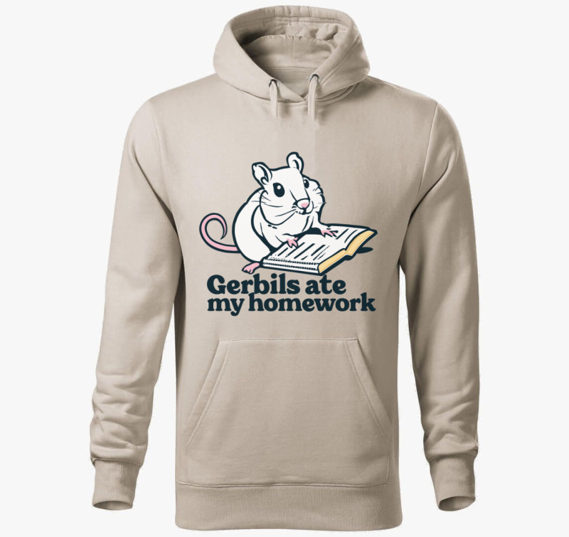 Gerbils homework kapucnis pulóver — Drapp szürke