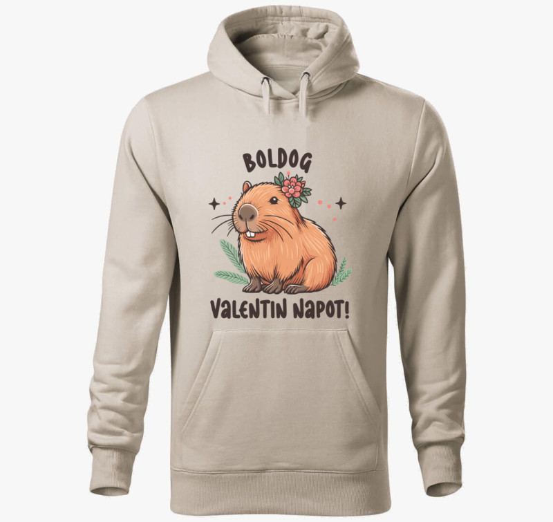 Capybara valentin kapucnis pulóver — Drapp szürke