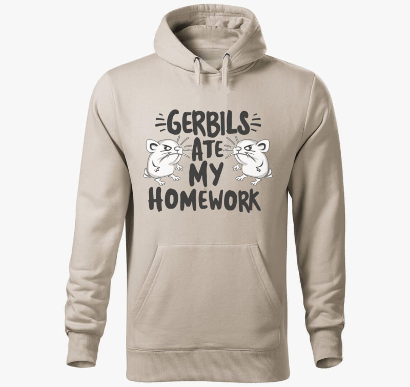 Gerbils ate homework kapucnis pulóver — Drapp szürke