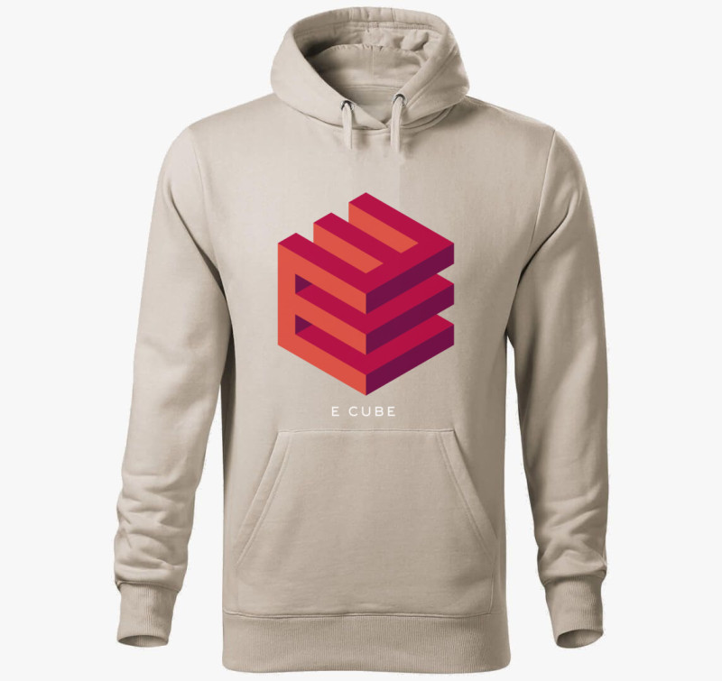 E cube kocka design kapucnis pulóver — Drapp szürke