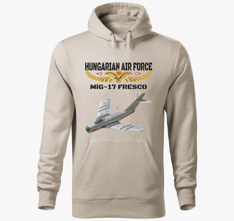 Aranysas MiG-17 kapucnis pulóver — Drapp szürke