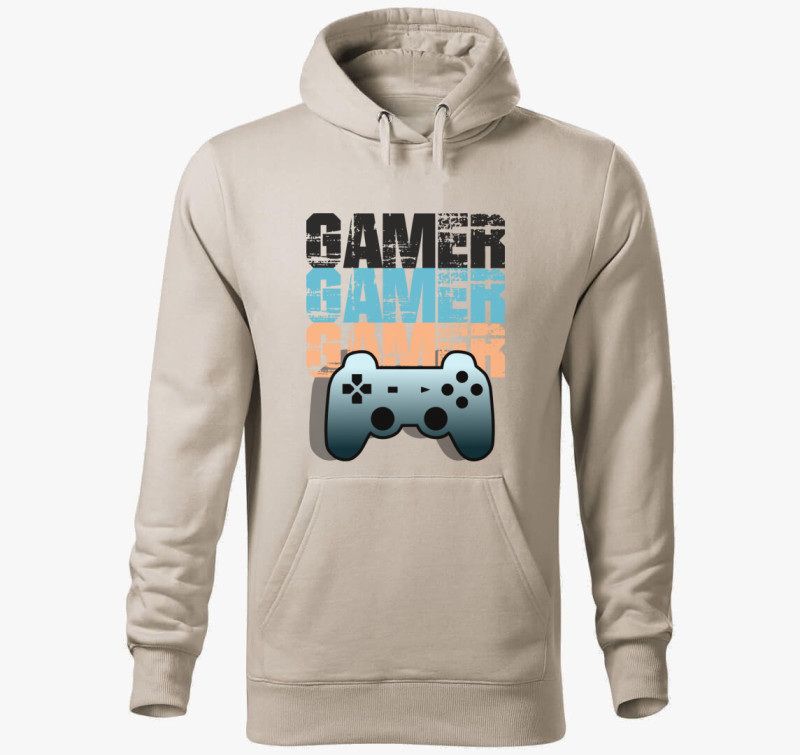 Gamer mintás kapucnis pulóver — Drapp szürke