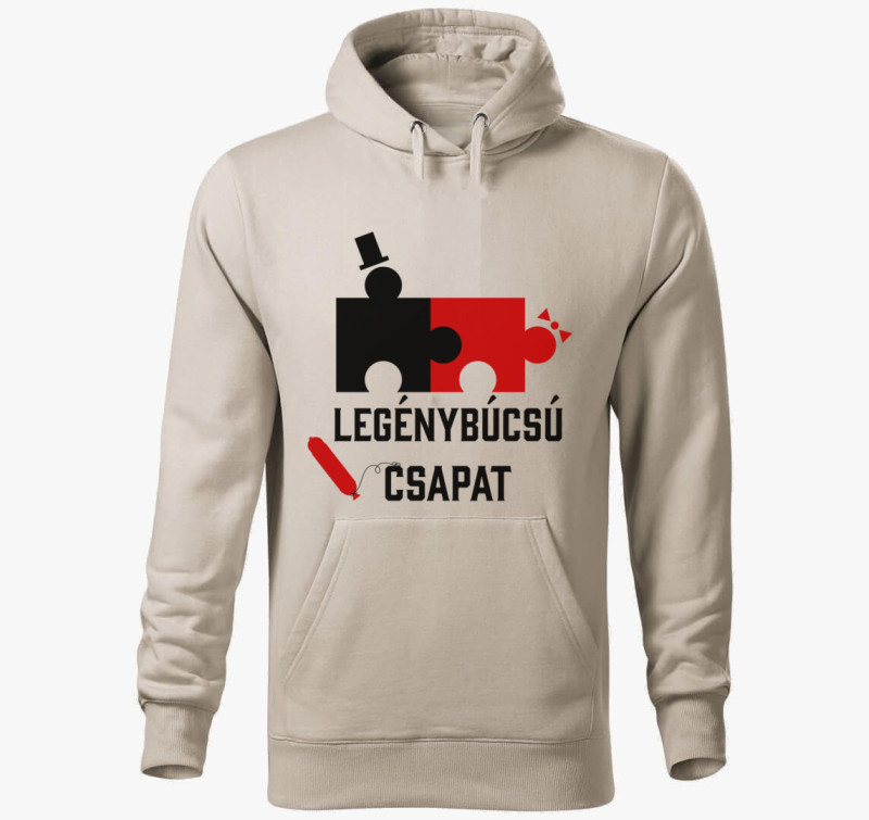 Legénybúcsú csapat vicces puzzle kapucnis pulóver — Drapp szürke