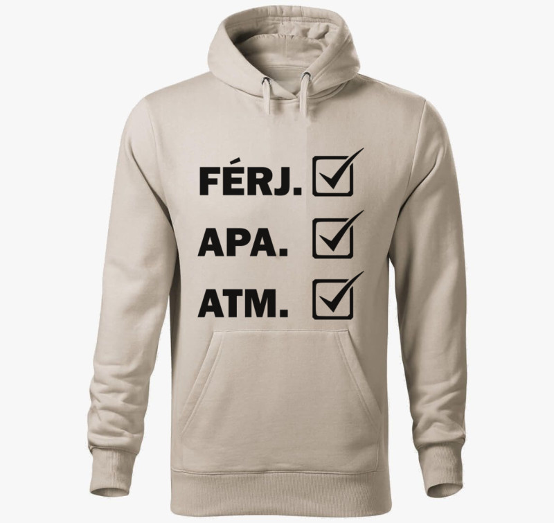 Apa Férj ATM kapucnis pulóver — Drapp szürke