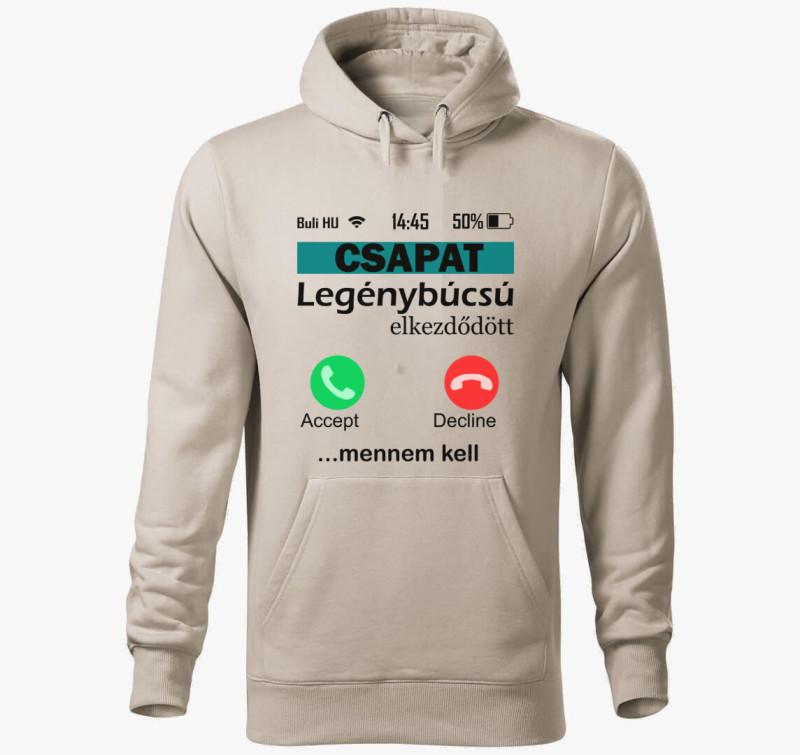 Telefonos legénybúcsús csapat kapucnis pulóver — Drapp szürke