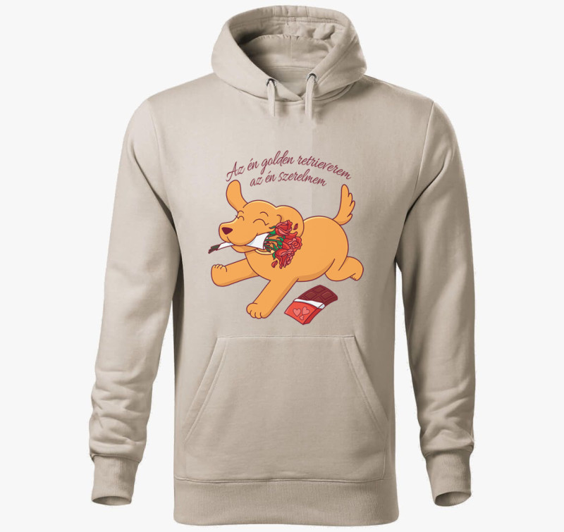 Szerelmes retriever kapucnis pulóver — Drapp szürke