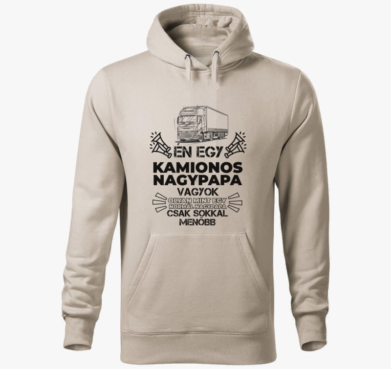 Kamionos nagypapa vagyok kapucnis pulóver — Drapp szürke
