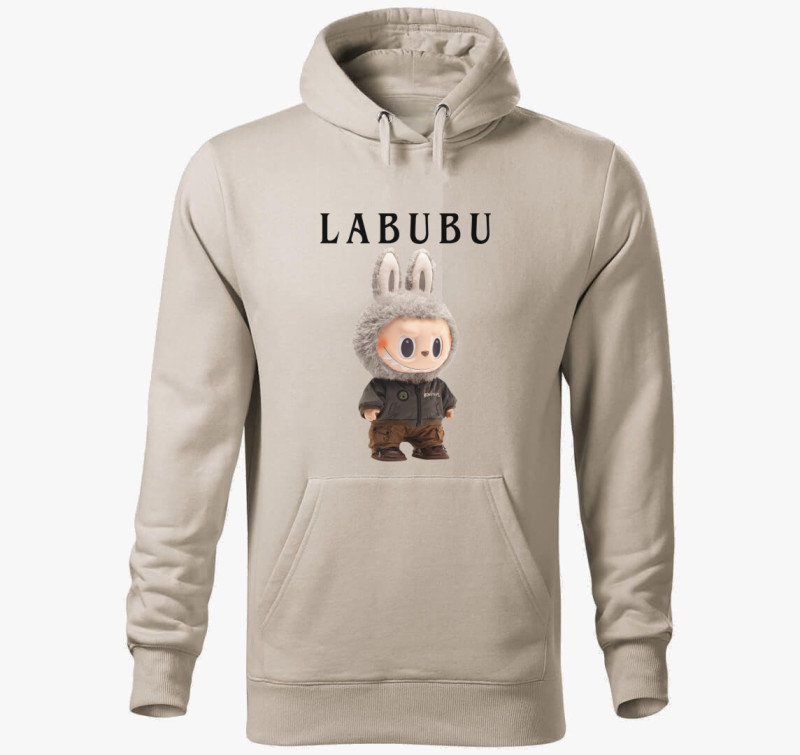 Monster labubu kapucnis pulóver — Drapp szürke