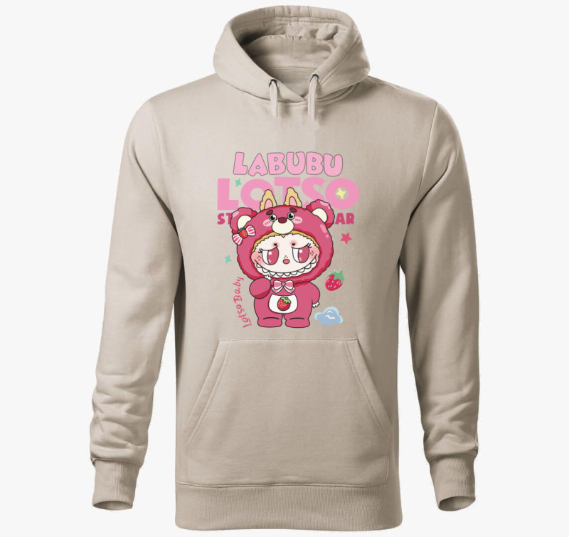 Lotso bear labubu kapucnis pulóver  — Drapp szürke