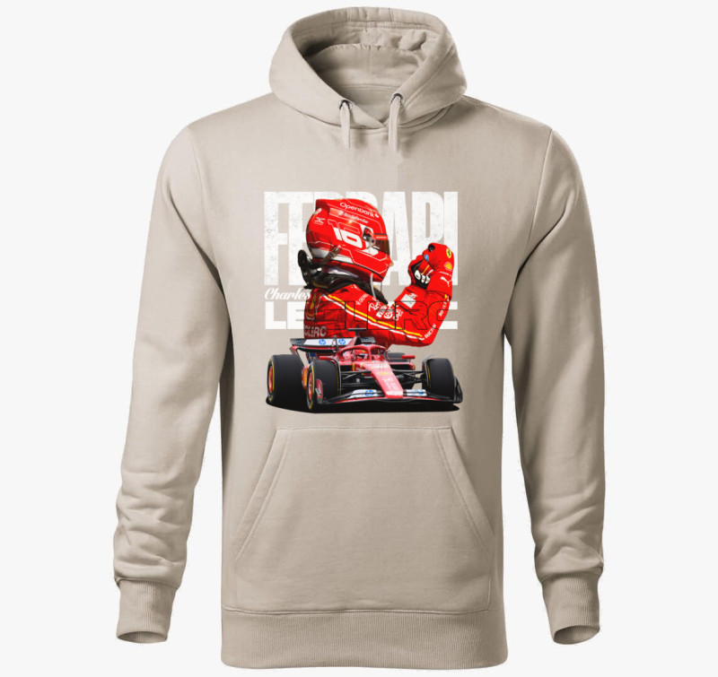 Charles Leclerc Ferrari kapucnis pulóver — Drapp szürke