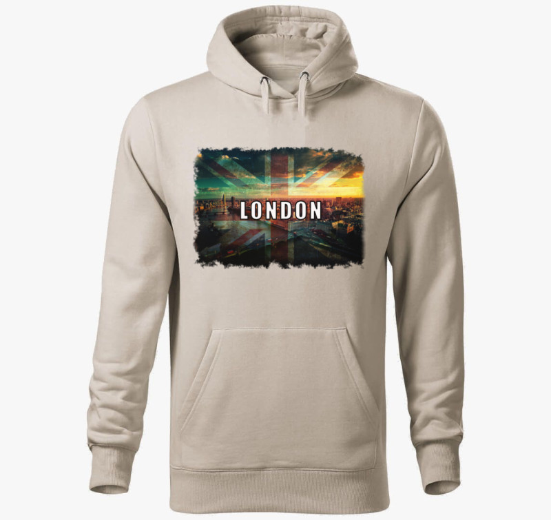 London látkép kapucnis pulóver — Drapp szürke
