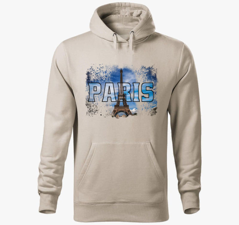 Paris kapucnis pulóver — Drapp szürke