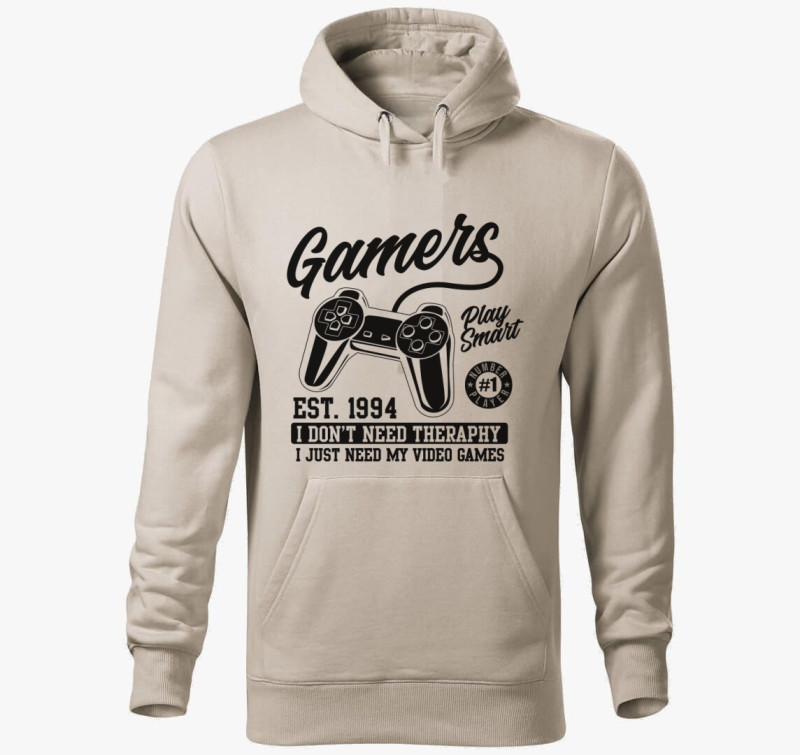 Gaming Theraphy kapucnis pulóver — Drapp szürke