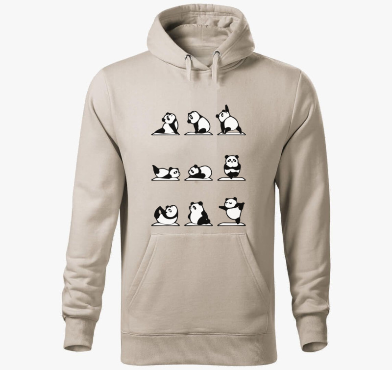 Jógázó panda kapucnis pulóver — Drapp szürke