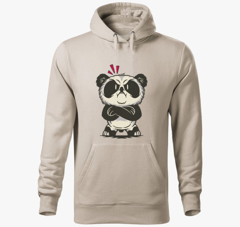 Morcos panda kapucnis pulóver — Drapp szürke