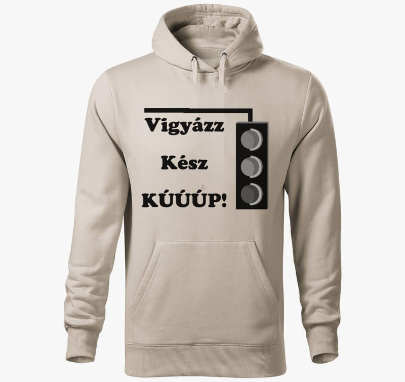 Vigyázz, kész, kúúúp kapucnis pulóver — Drapp szürke