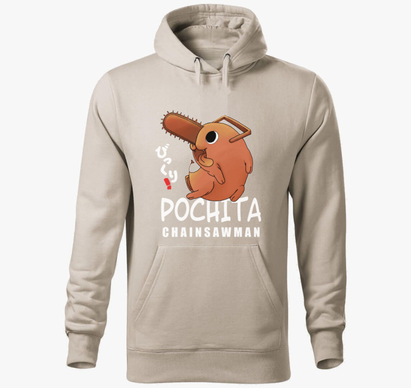 Pochita art kapucnis pulóver — Drapp szürke