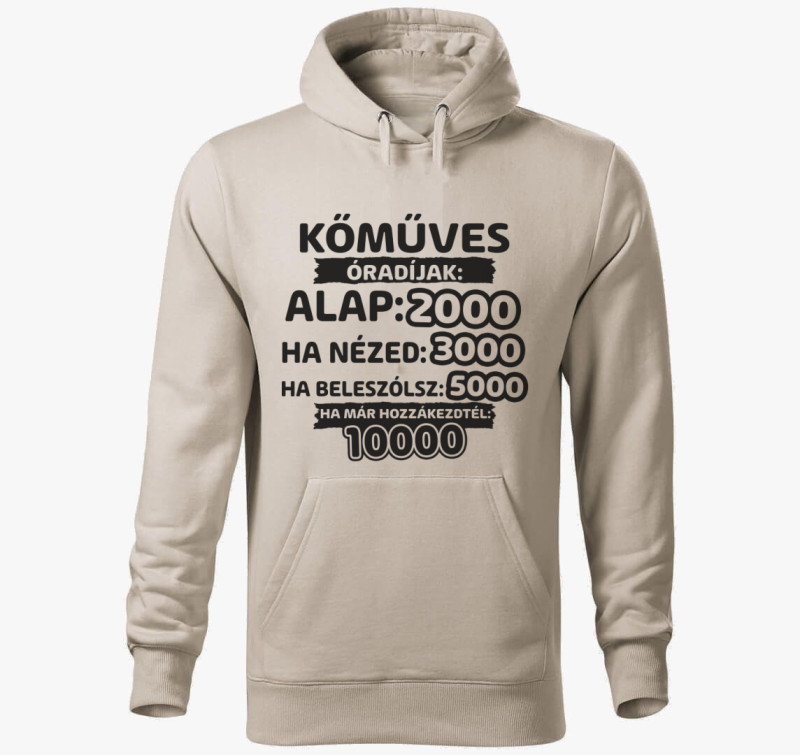 Kőműves óradíjak munka kapucnis pulóver — Drapp szürke