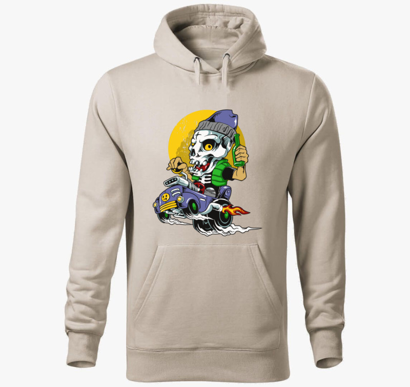 Halloween-i dragster csontváz kapucnis pulóver — Drapp szürke