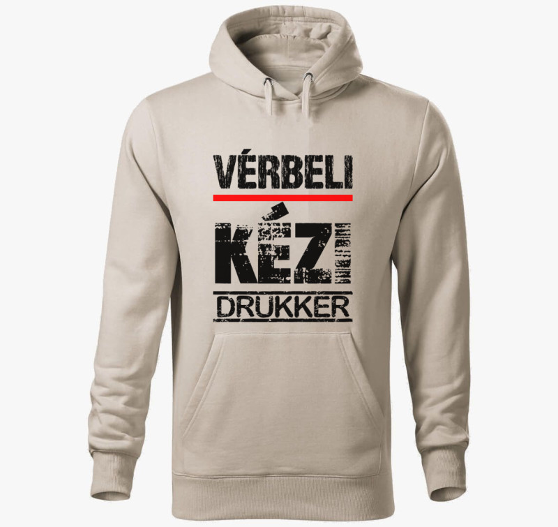 Vérbeli kézi drukker kapucnis pulóver — Drapp szürke
