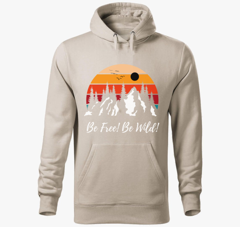 Be Free Be Wild! színes kapucnis pulóver — Drapp szürke