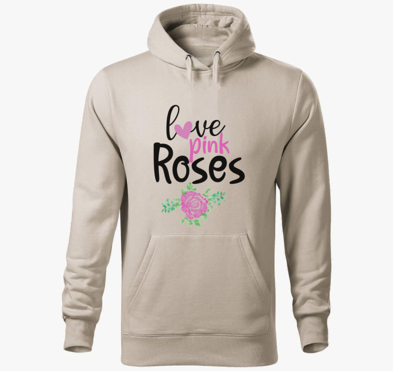 Love Pink Roses kapucnis pulóver — Drapp szürke