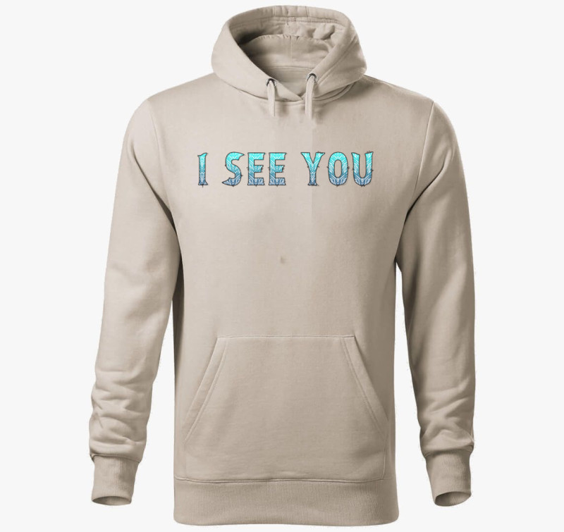 I see You (kék vízmintás) kapucnis pulóver — Drapp szürke