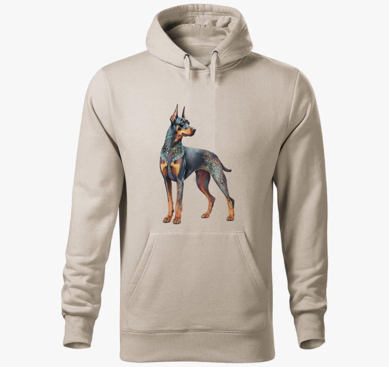 Doberman kapucnis pulóver — Drapp szürke