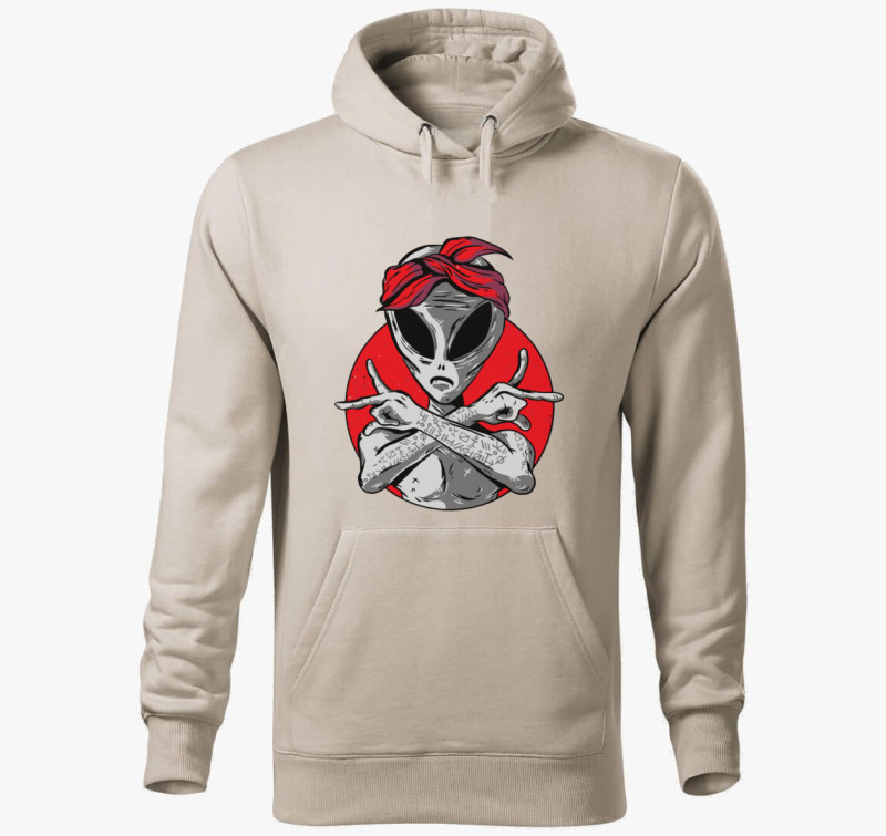We come in peace YO! kapucnis pulóver — Drapp szürke