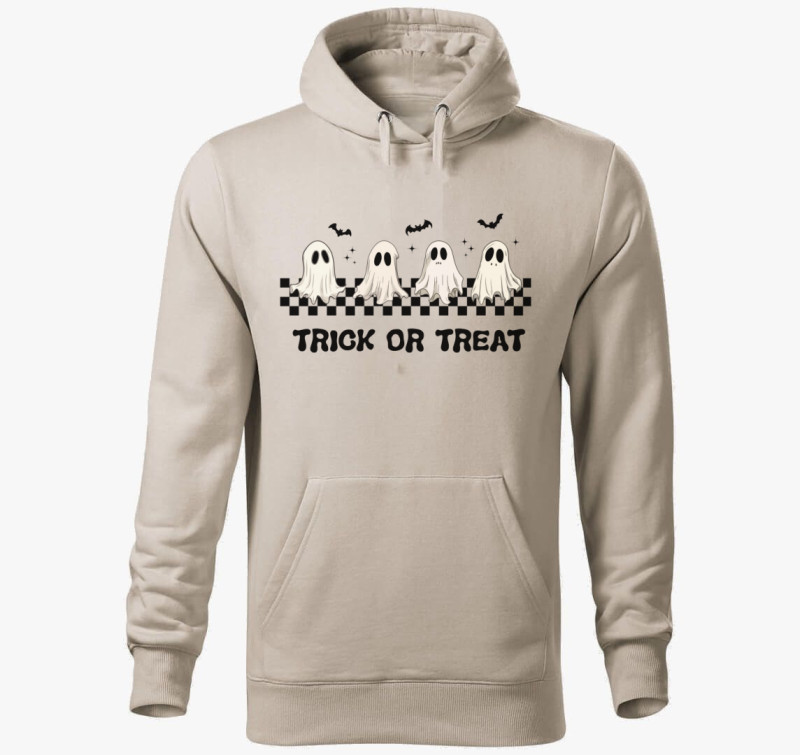 Trick or treat kapucnis pulóver — Drapp szürke