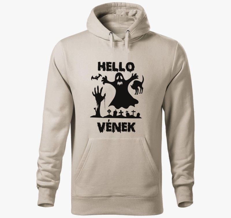 Hello vének halloween kapucnis pulóver — Drapp szürke