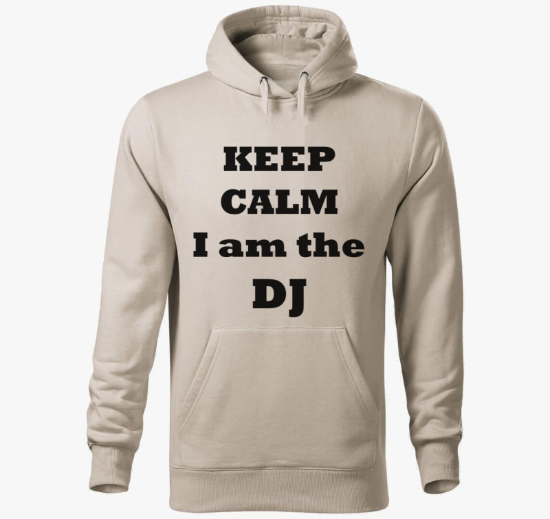 Keep calm DJ kapucnis pulóver — Drapp szürke