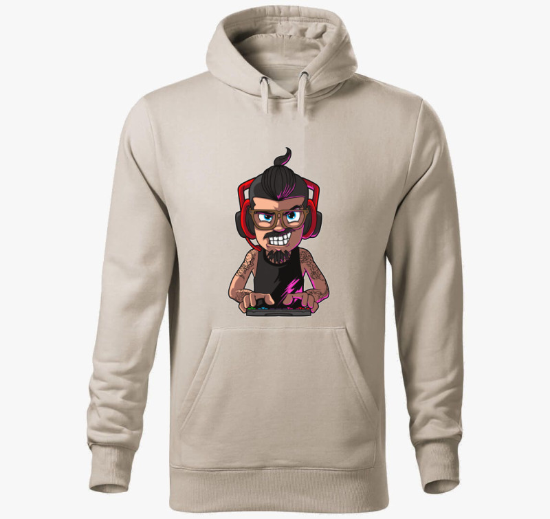 Gamer face kapucnis pulóver — Drapp szürke