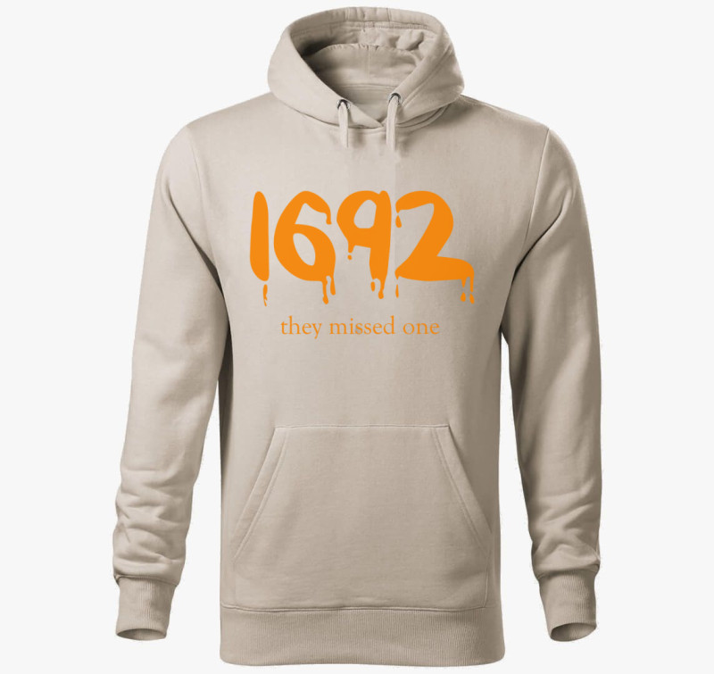 1692 halloween kapucnis pulóver — Drapp szürke