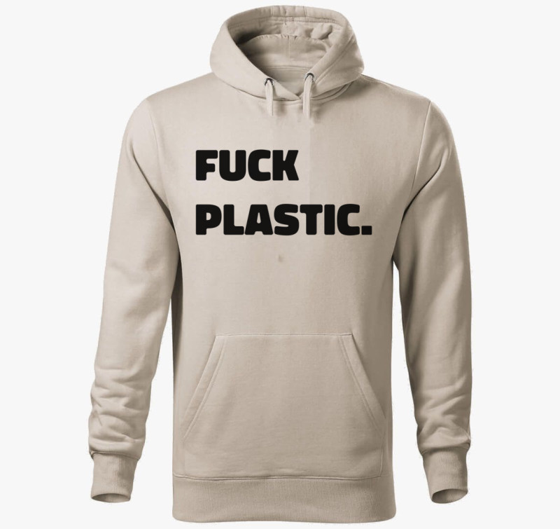 Fuck plastic kapucnis pulóver — Drapp szürke
