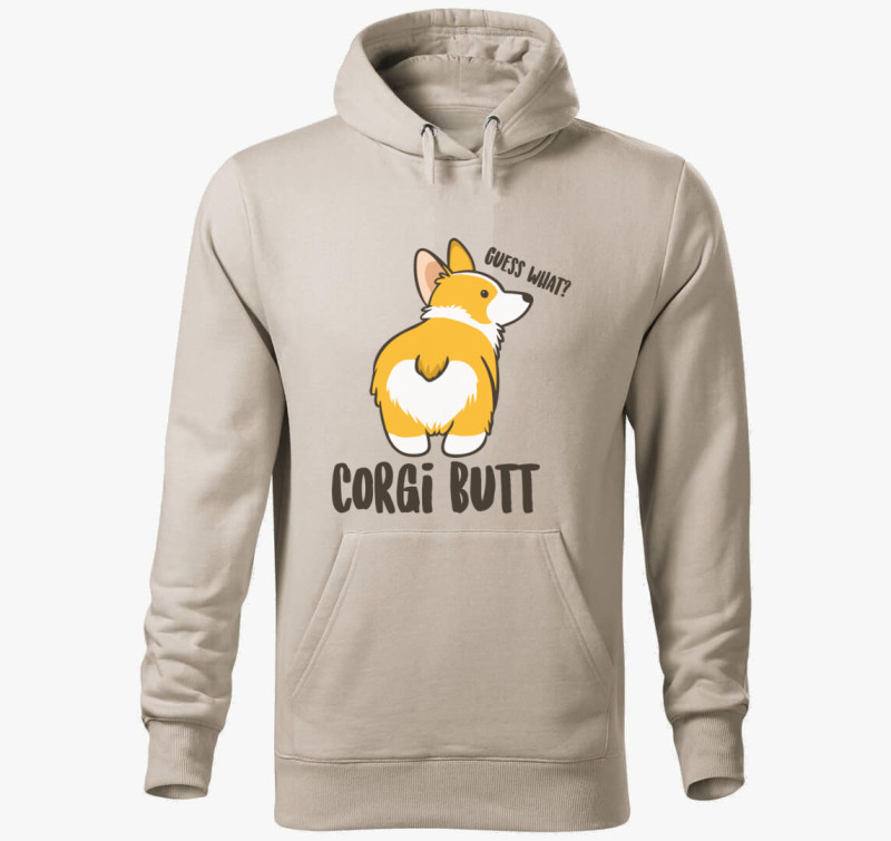 Corgi butt kapucnis pulóver — Drapp szürke