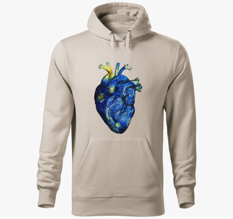 Starry night anatomy heart kapucnis pulóver — Drapp szürke